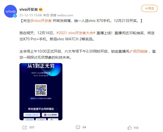 12月16日线上见 2021 vivo开发者大会即将召开