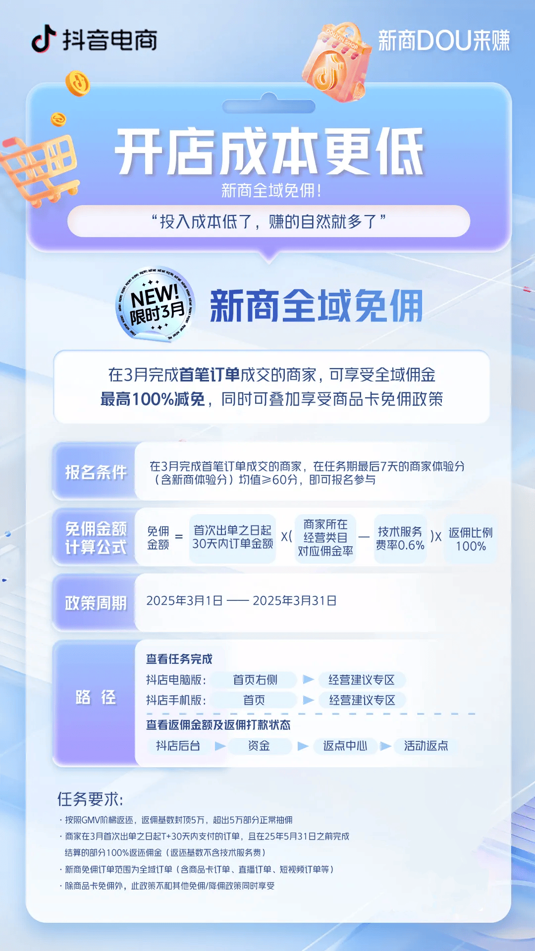 新商DOU来赚!3月新商免佣政策来啦!