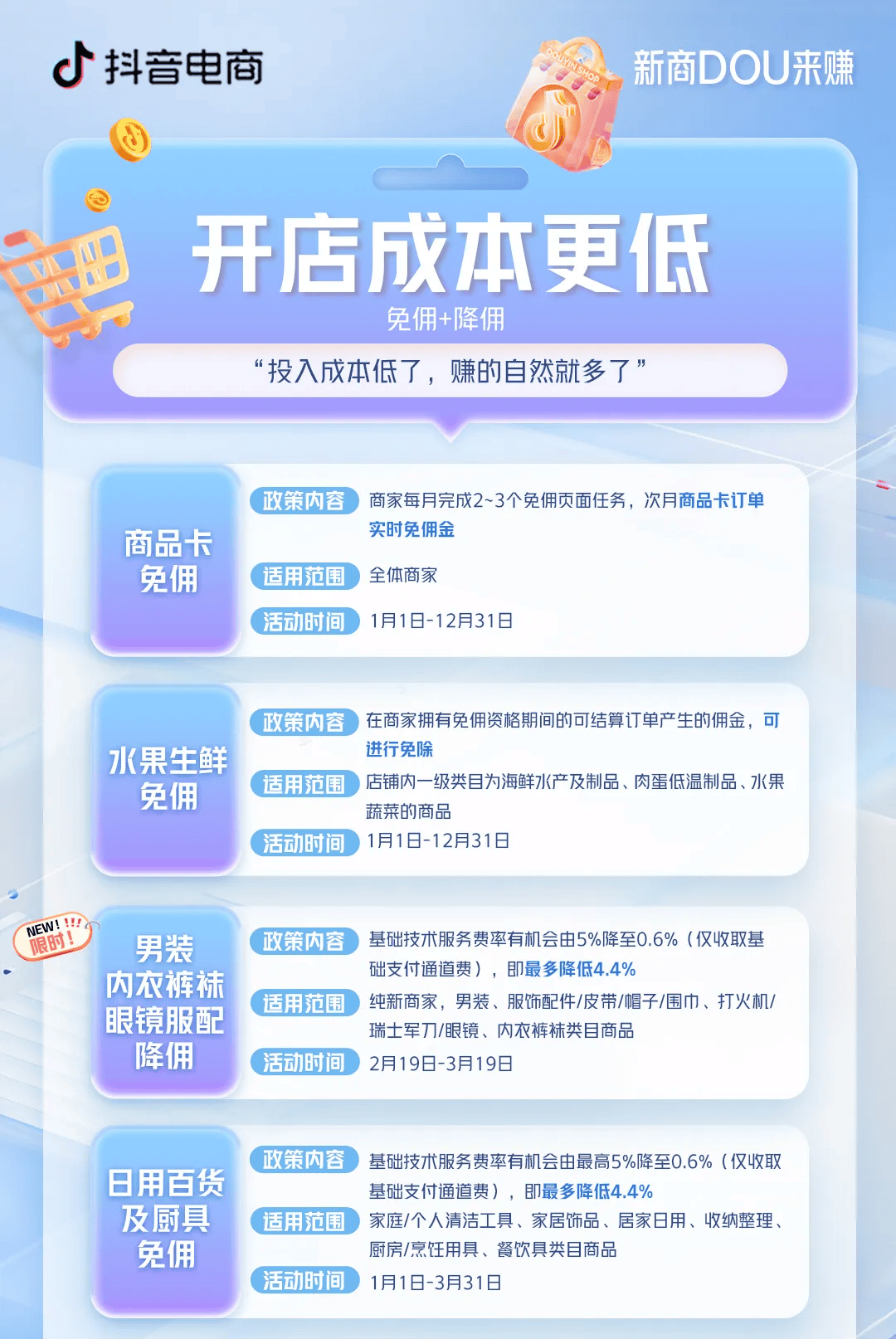 新商DOU来赚!3月新商免佣政策来啦!